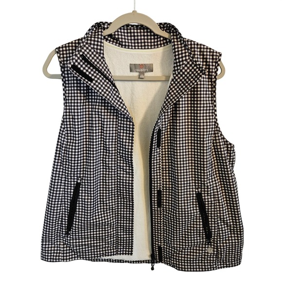 Talbots Jackets & Blazers - Talbots Womens Black White Gingham Terry Lined Full Zip Vest LK4907 Size Medium